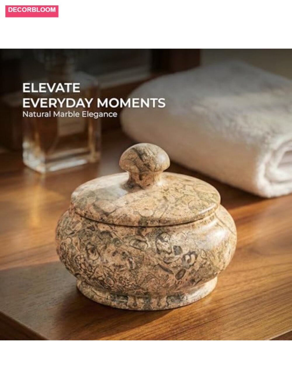Natural Marble Jar with Lid - 3 Inch Polished Decorative Salt Spice Cellar - Picture 4 of 6